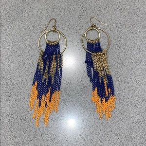 Chain multi color earrings - gold, orange, navy